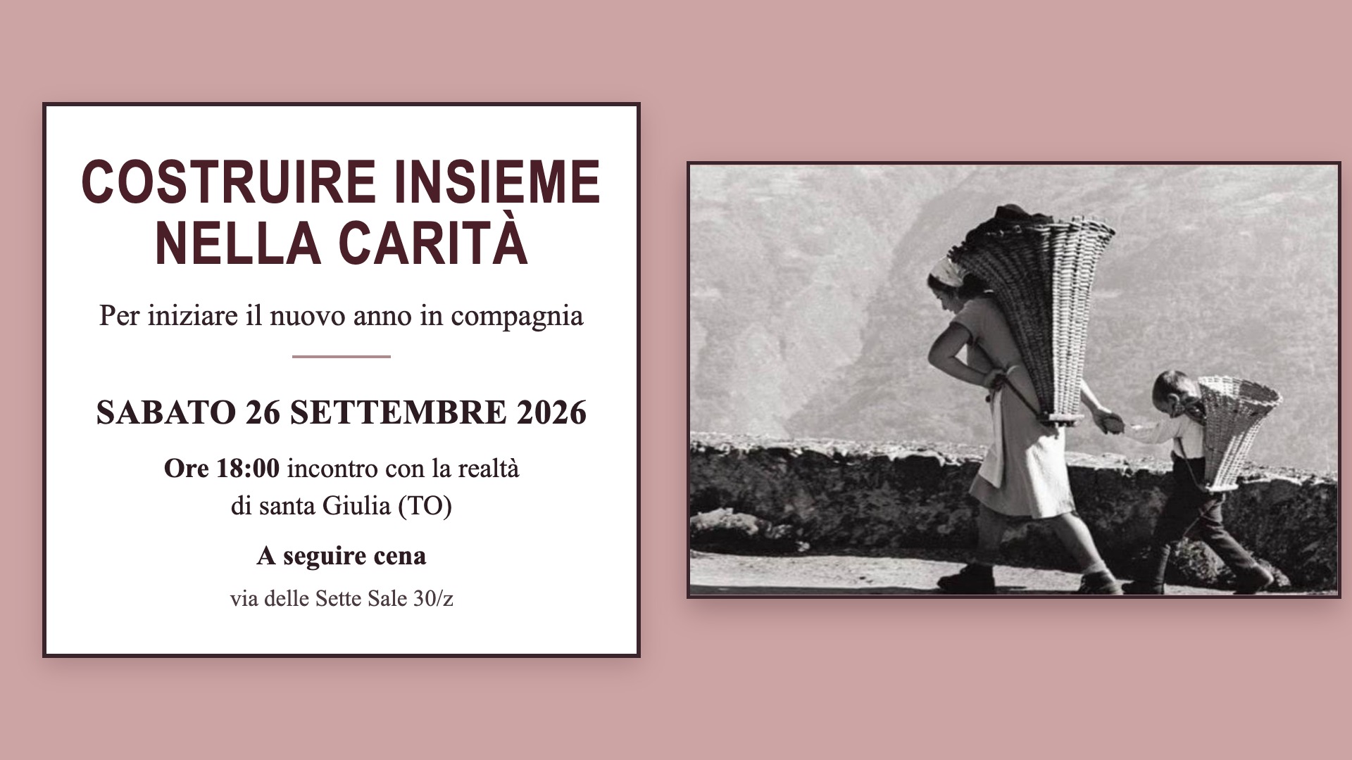 Costruire insieme nella carità - sabato 26 settembre 2026, ore 18:00